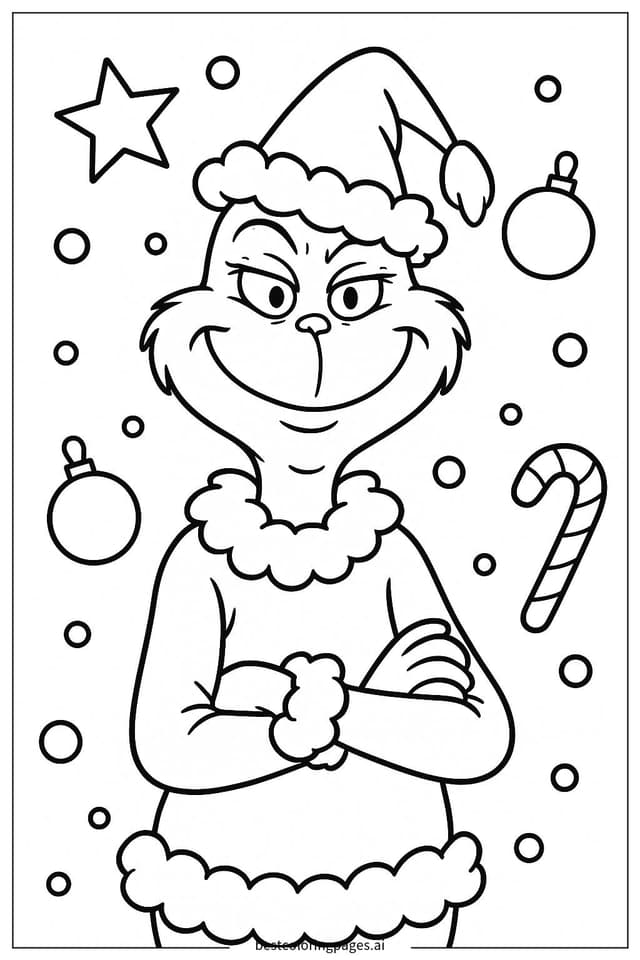 Smiling Grinch Coloring Page