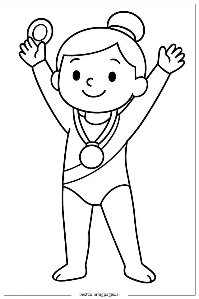 Young Gymnast Celebrating Victory Coloring Page