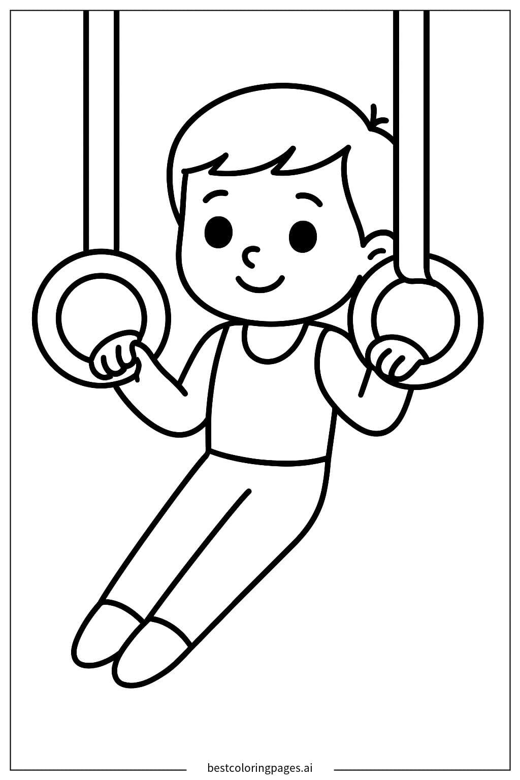 Young Gymnast Swinging on Rings