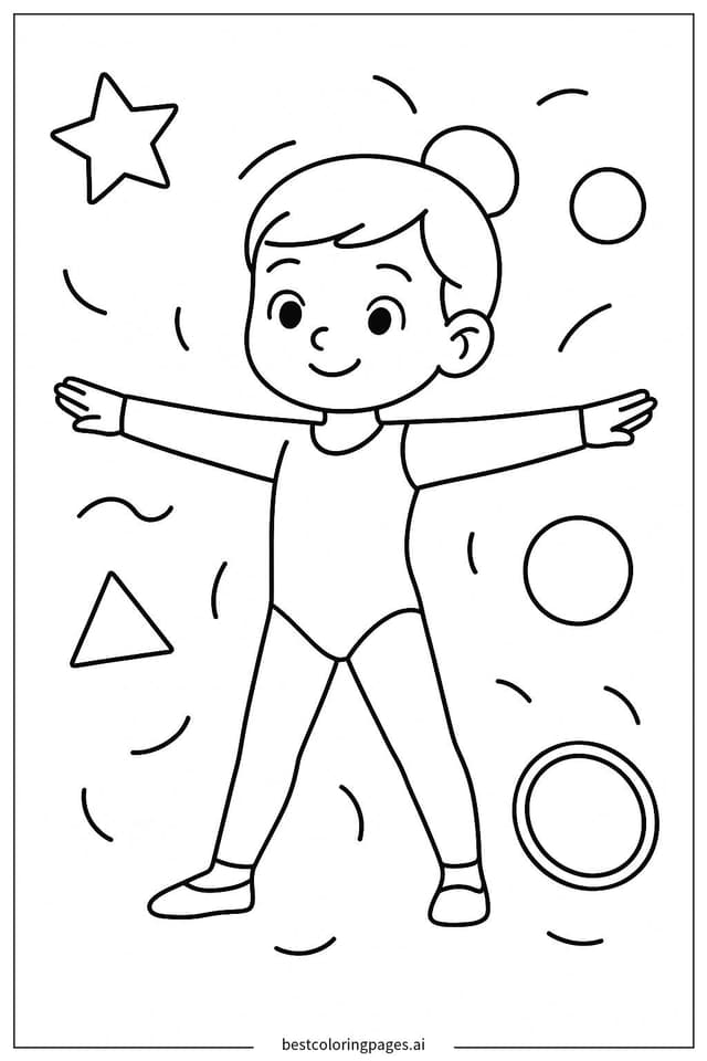 Joyful Gymnast Stretching Coloring Page
