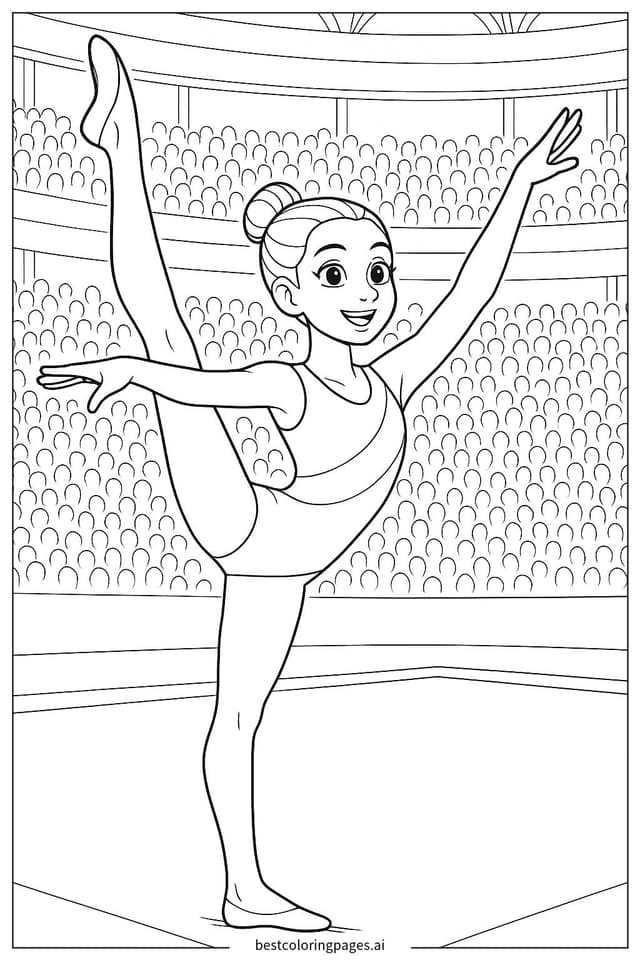 Exciting Gymnastics Performance in a Stadium Coloring Page