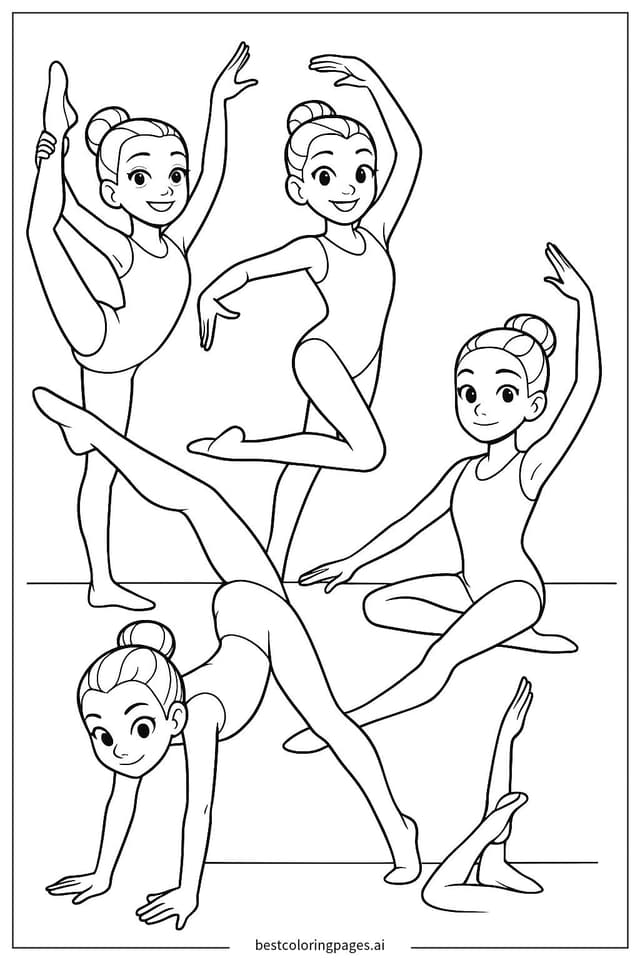 Exciting Gymnastics Team in Motion Coloring Page