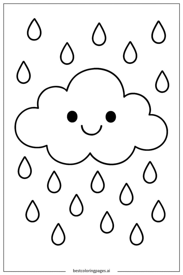 Happy Cloud with Raindrops Coloring Pages