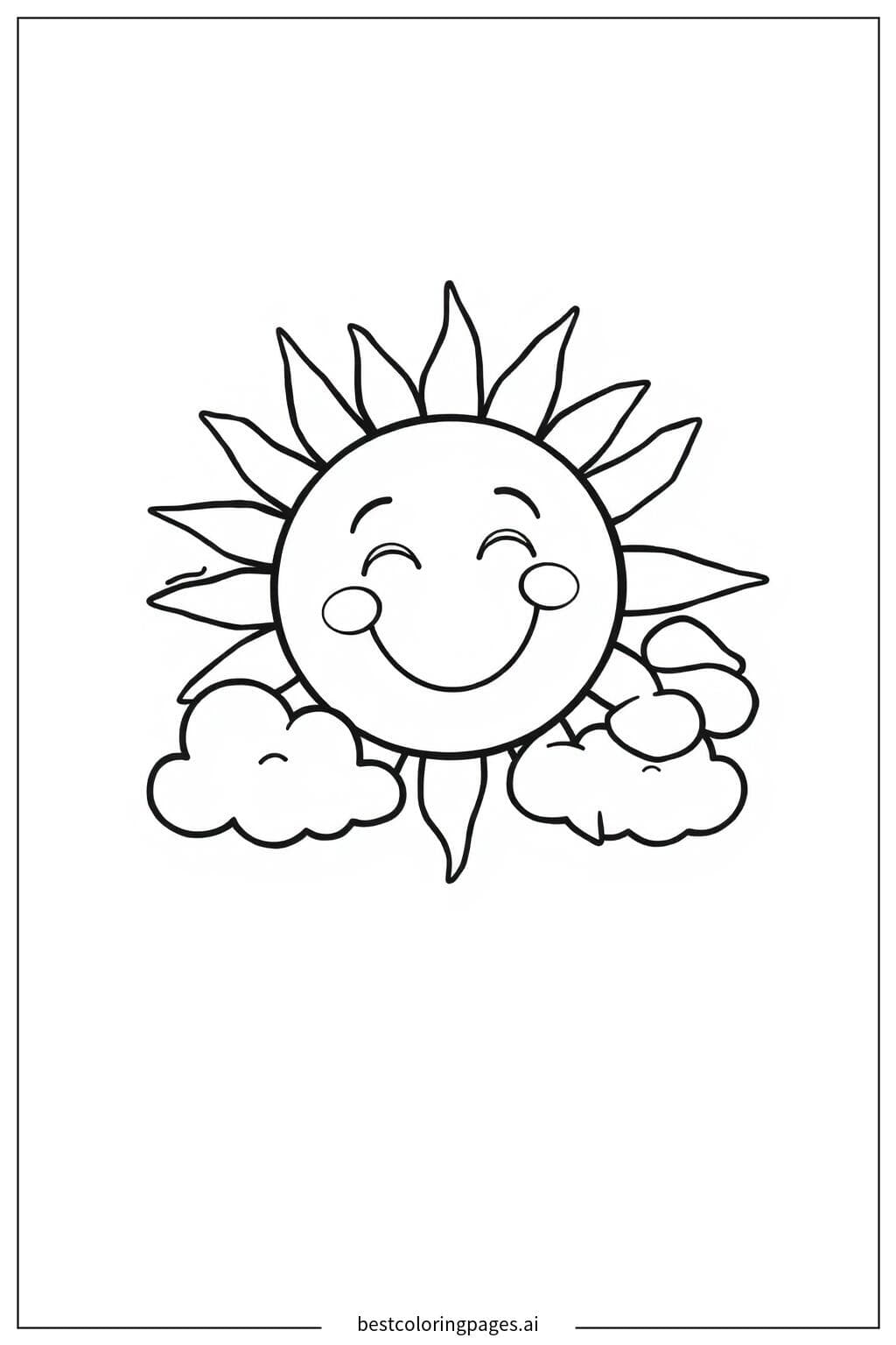 Cheerful Sun and Fluffy Clouds