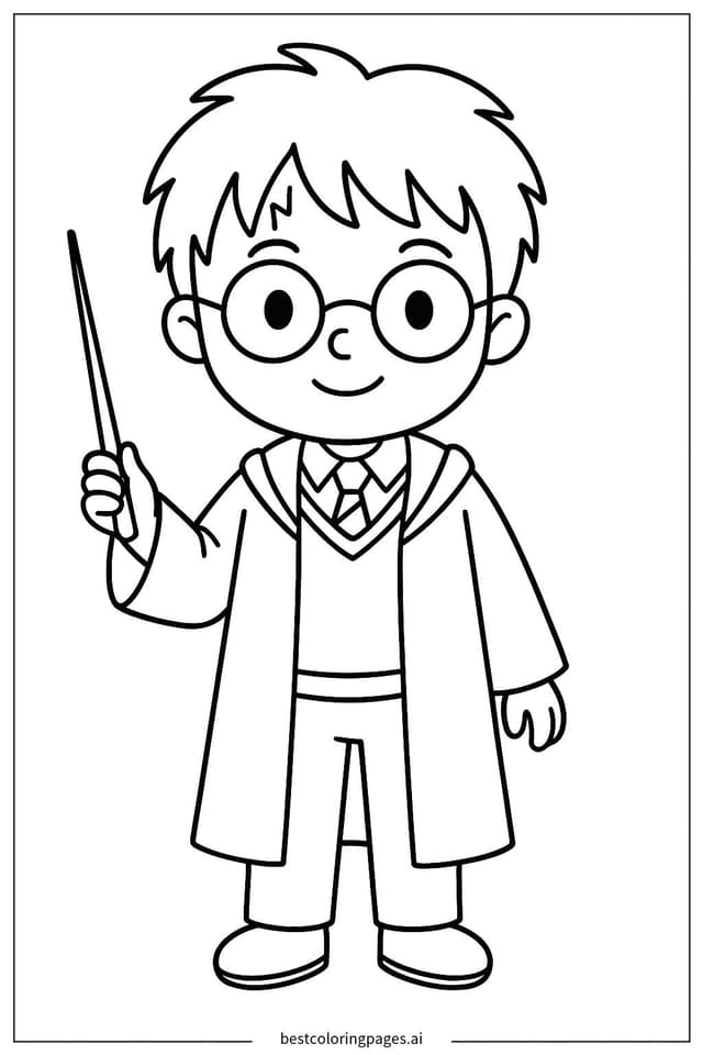 Harry Potter Holding a Wand Coloring Page