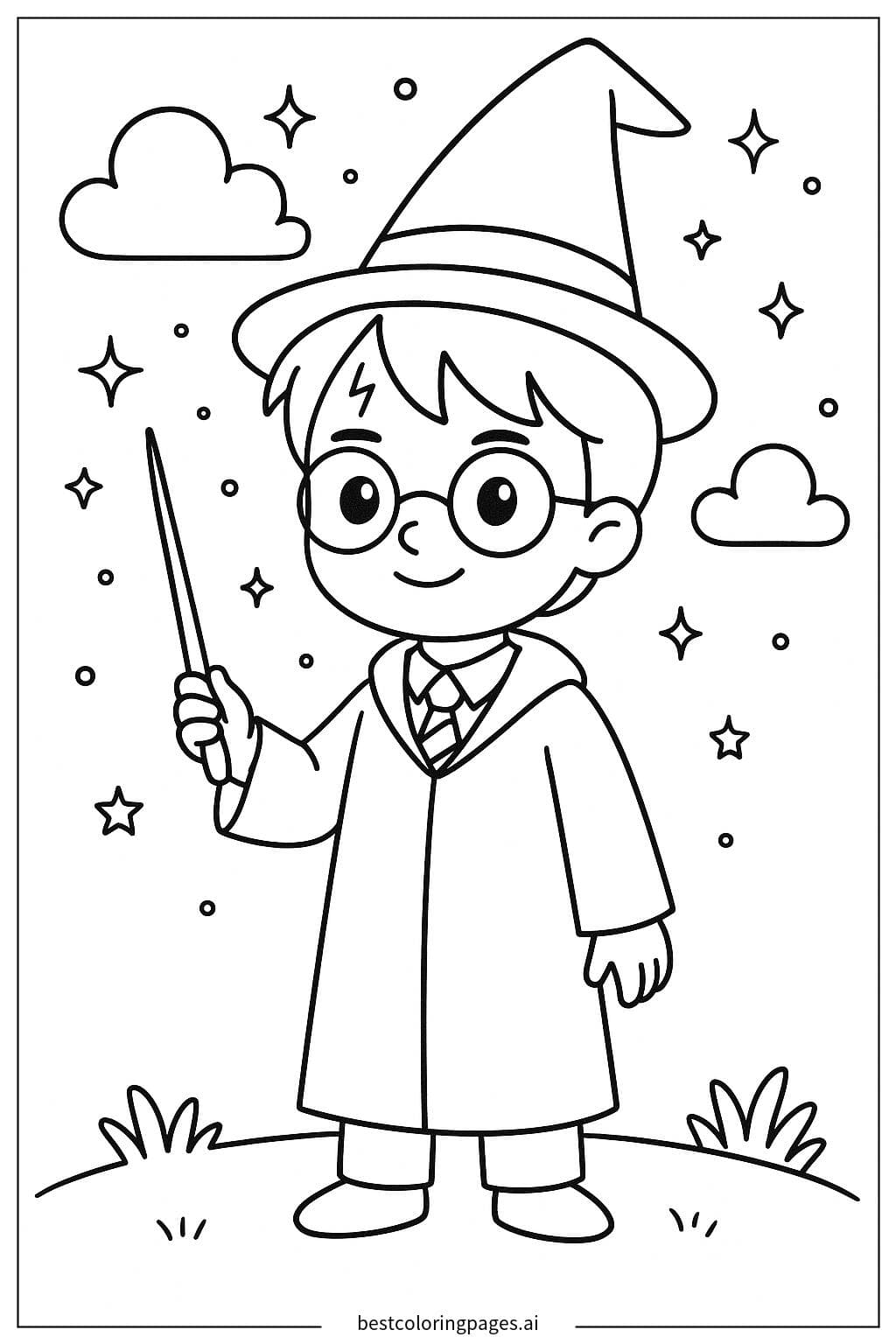 ハリー・ポッターと魔法の杖 のぬりえ