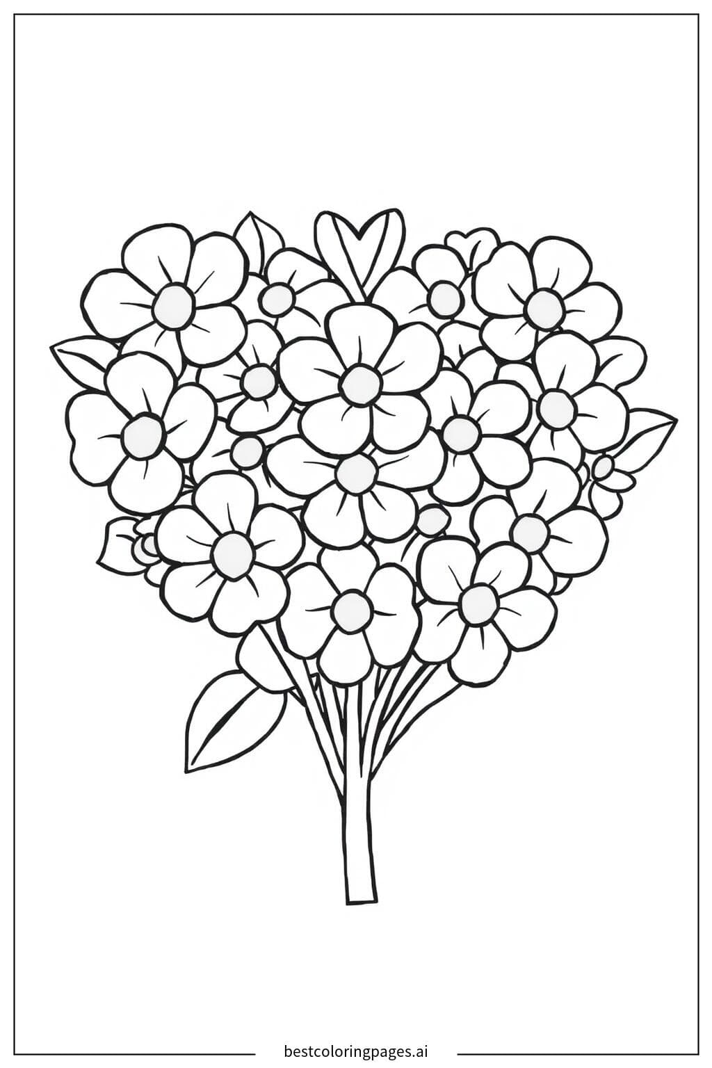 Desenhos de Buquê em formato de coração para Colorir