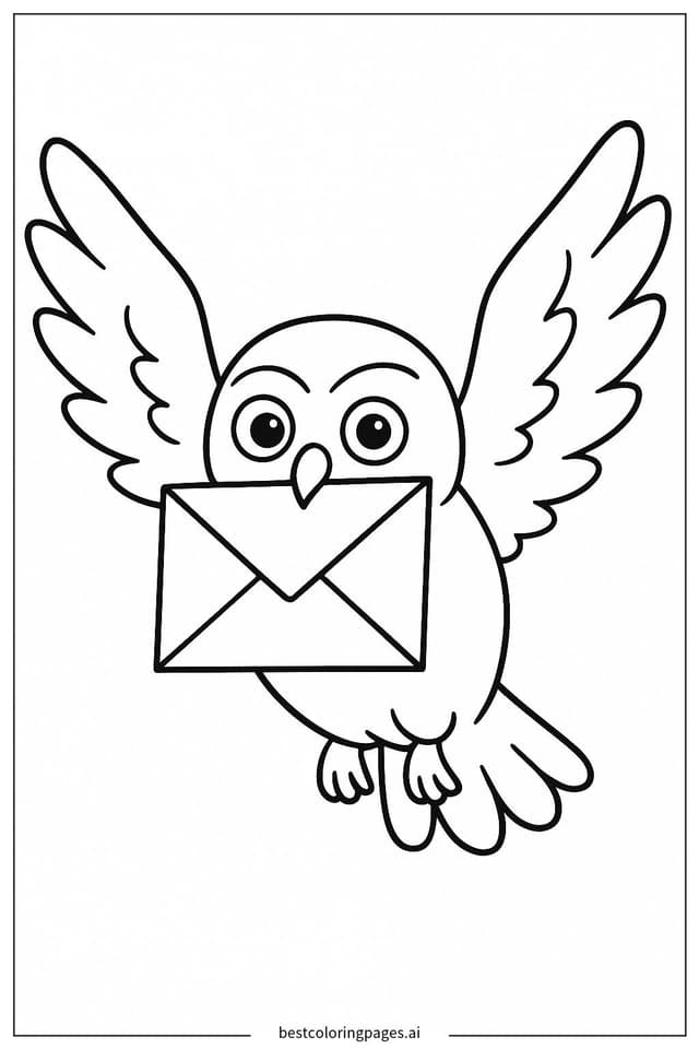 Hedwig Flying with a Letter Coloring Page