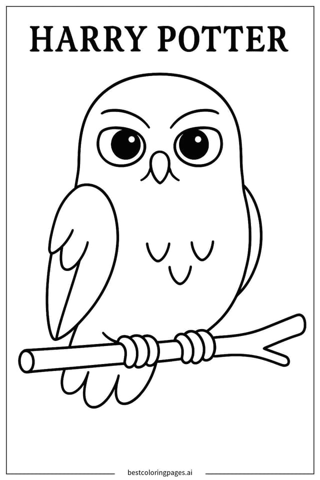 Hedwig Perched on a Branch Coloring Page