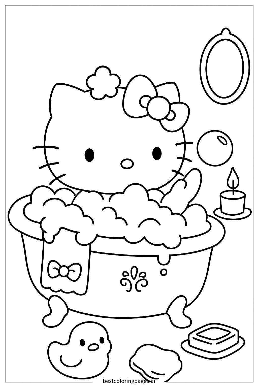 Personnage Hello Kitty dans son bain