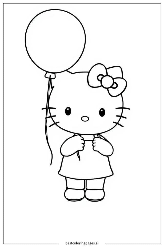Hello Kitty 握著氣球 著色圖