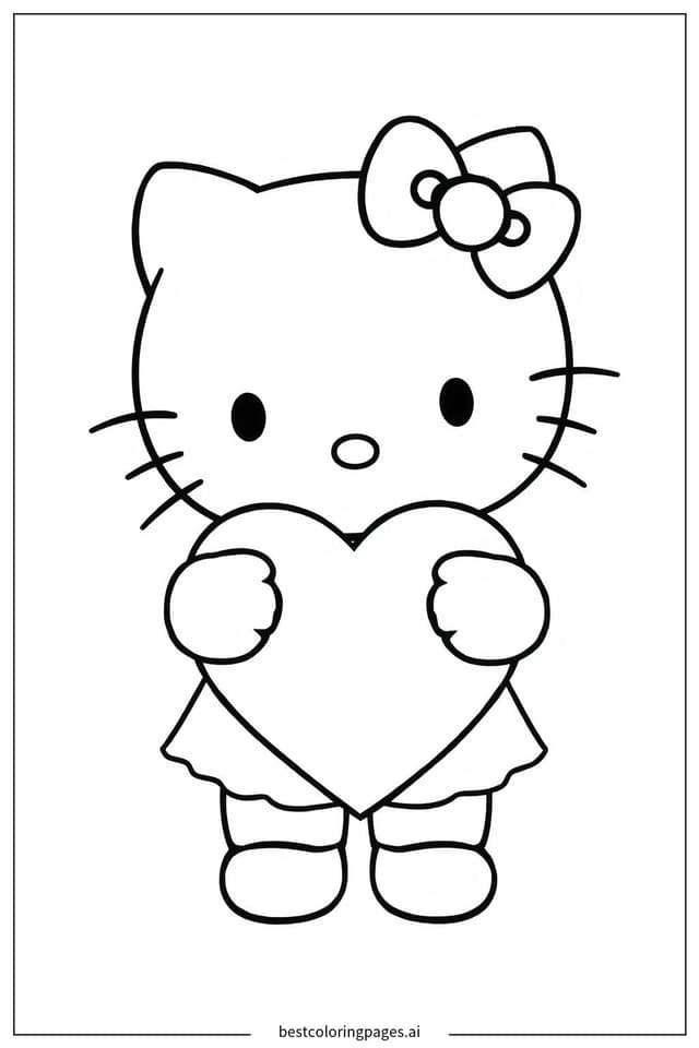 Hello Kitty 拿著愛心 著色圖