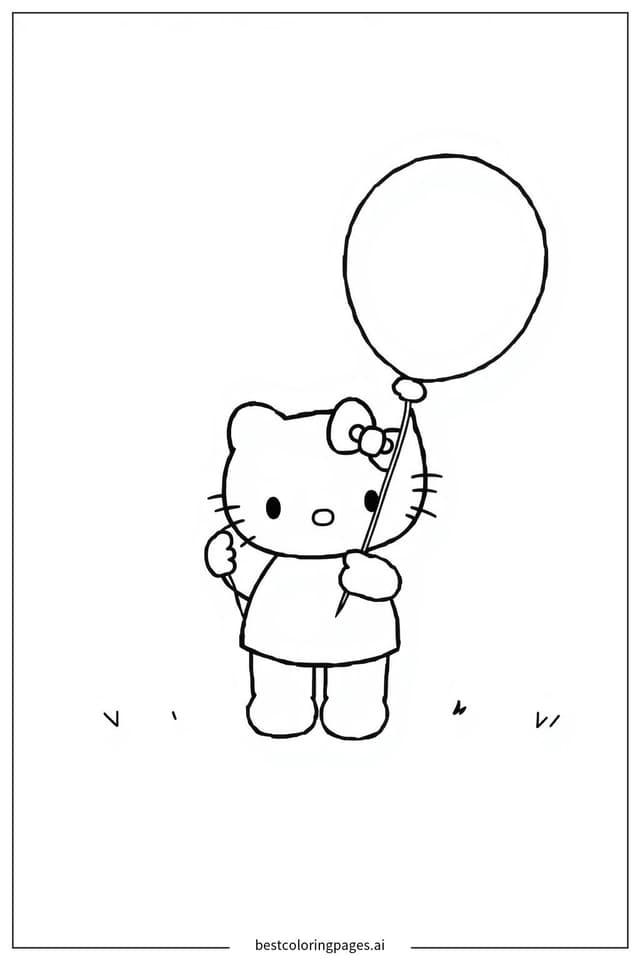 Hello Kitty 與氣球 著色圖