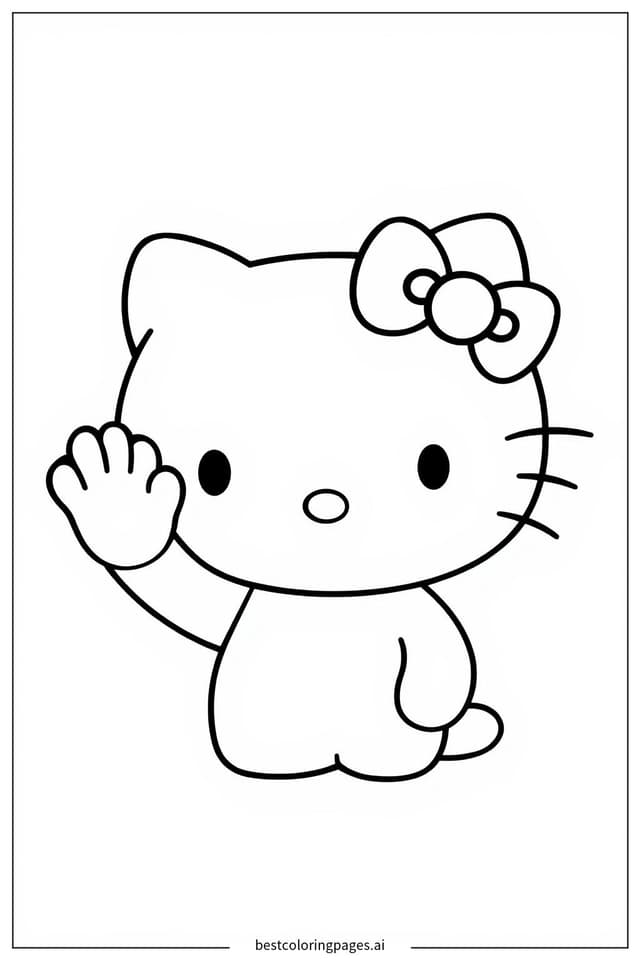 Tranh tô màu Hello Kitty vẫy tay