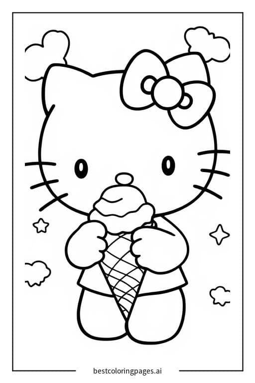 Tranh tô màu Hello Kitty với Kem