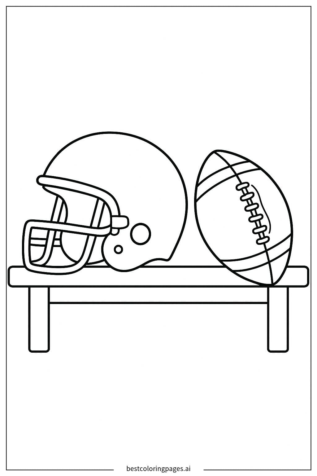 Helmet and Football on a Bench