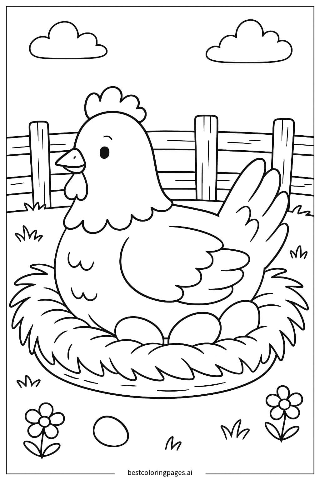 Hen Sitting in a Nest