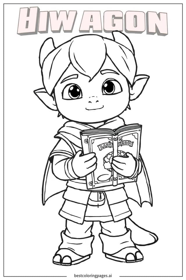 Hiccup Holding His Dragon Handbook Coloring Page