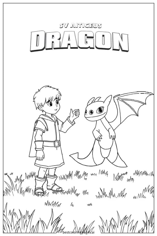 Hiccup Teaching Toothless a New Trick Coloring Page