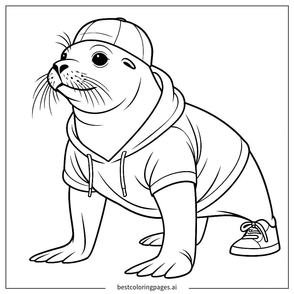 Chú Hải Cẩu Hip-Hop trong Áo Hoodie