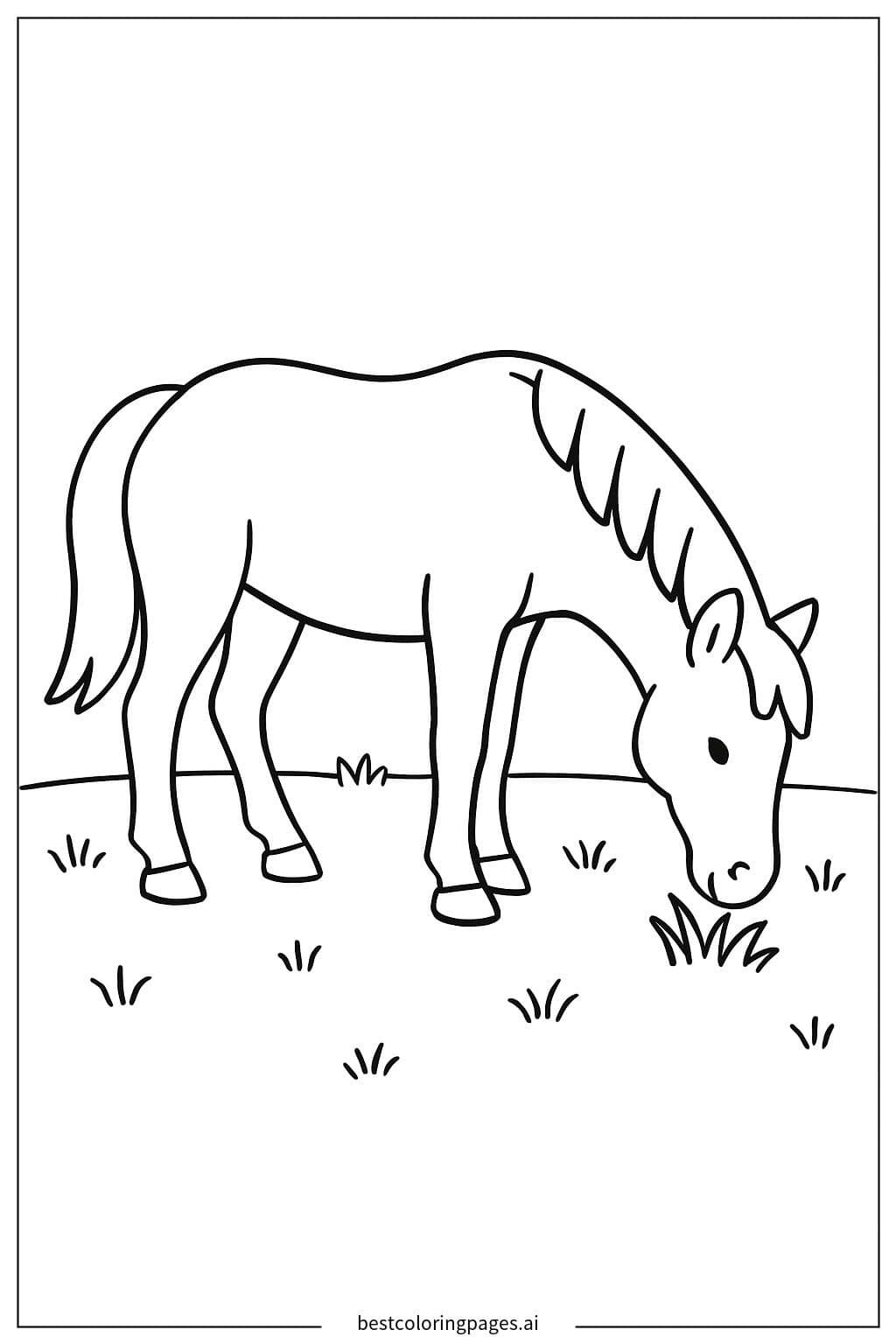 Cavalo comendo grama em um campo