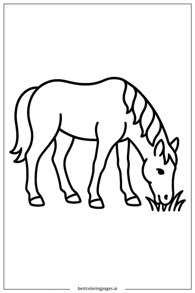 Horse Grazing in the Meadow Coloring Page