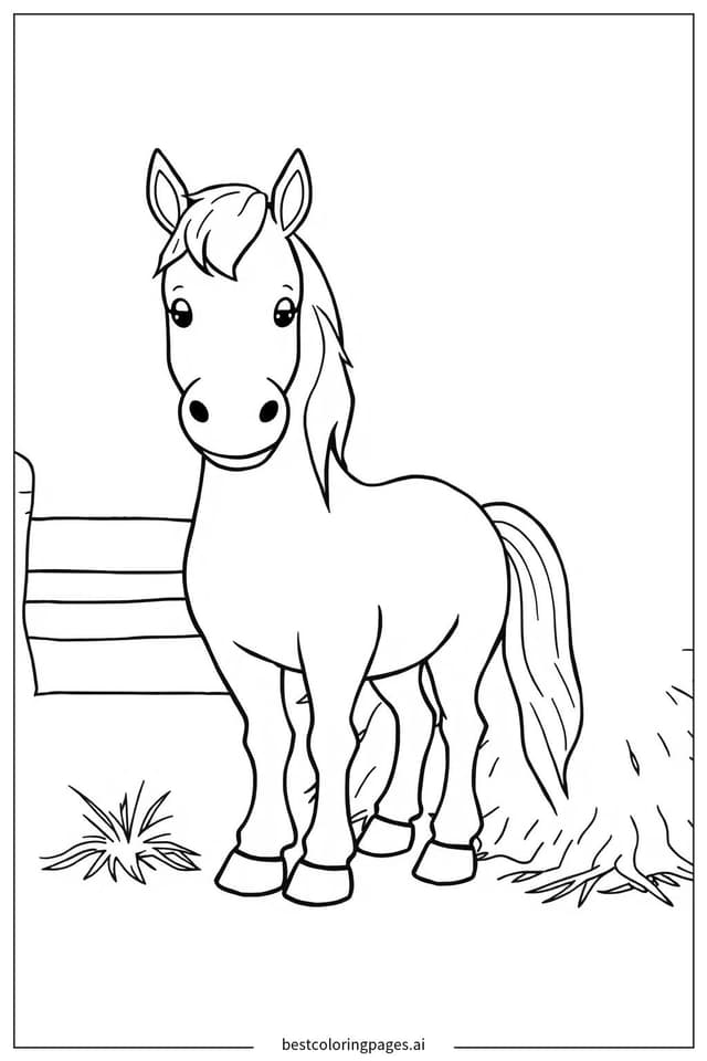 Horse Enjoying Hay Coloring Page