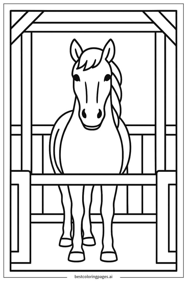 Horse in the Stable Coloring Page