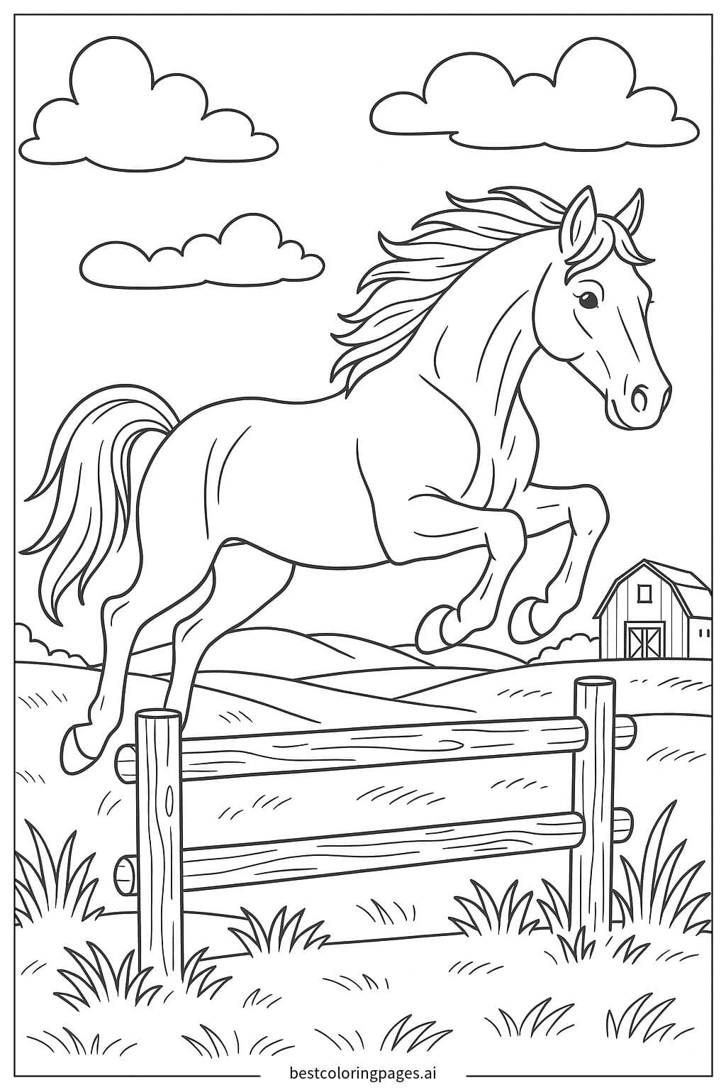 Majestic Horse Leaping Over a Fence