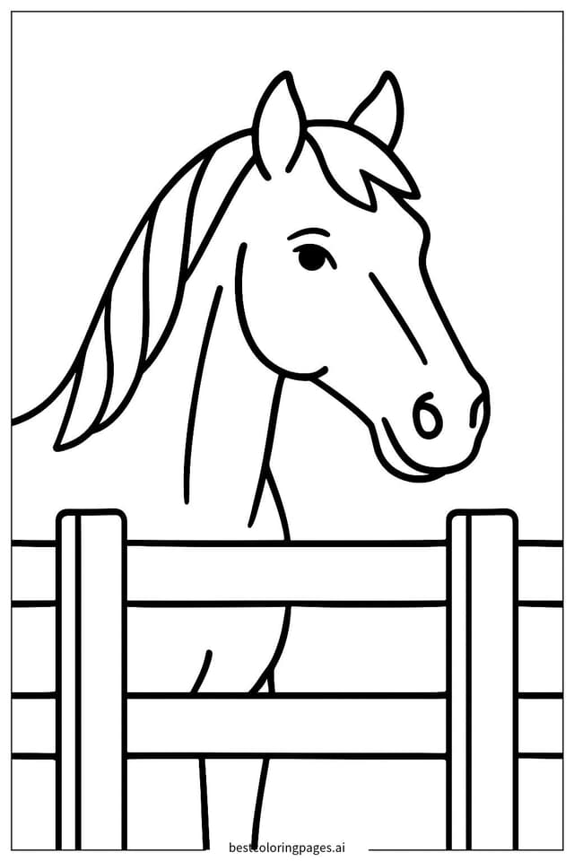 Curious Horse Peeking Over a Fence Coloring Page