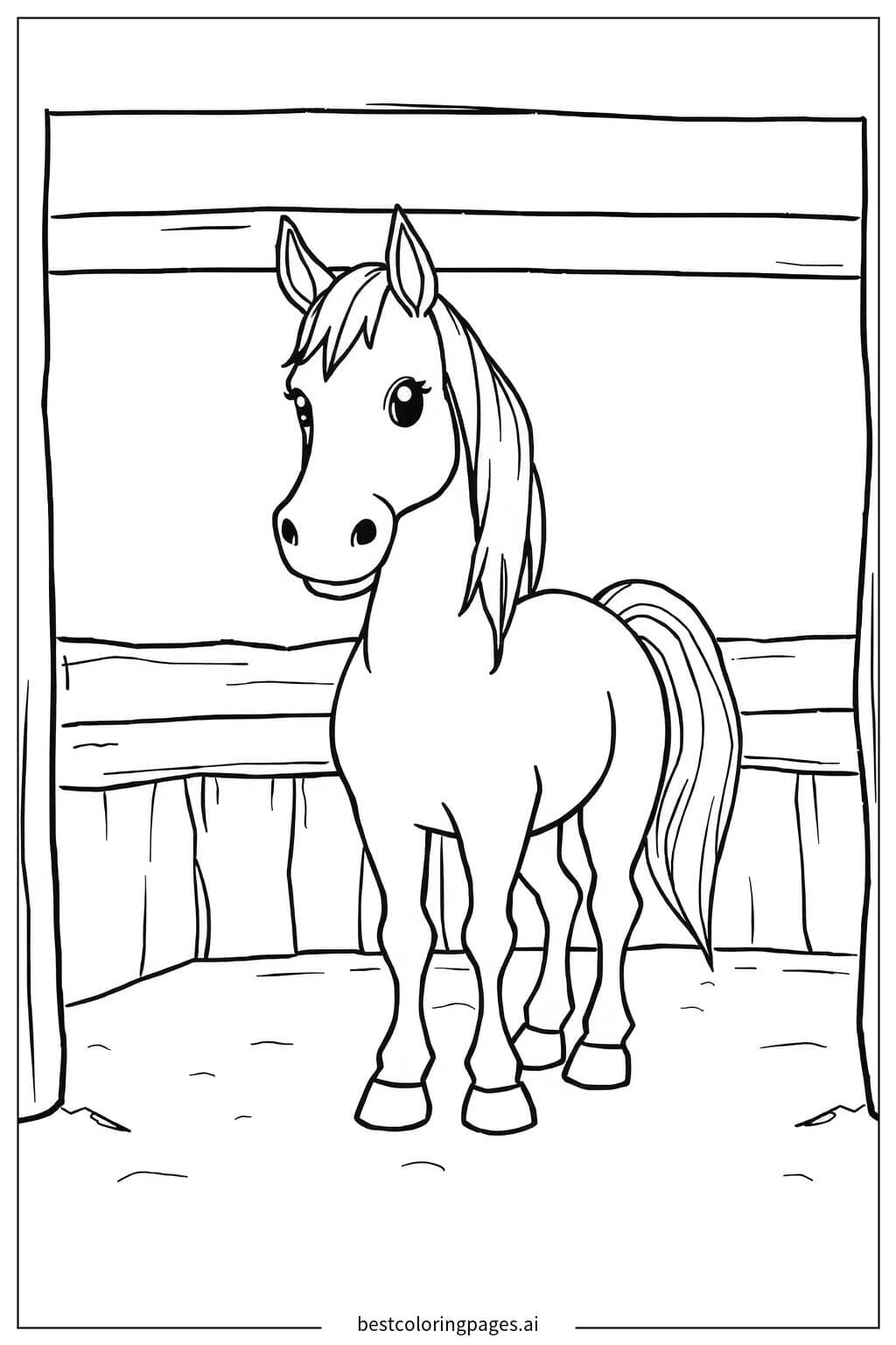 Cheval debout dans une étable
