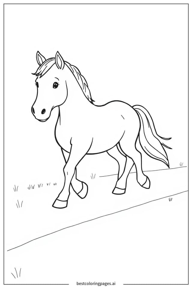 Graceful Horse Walking on a Path Coloring Page