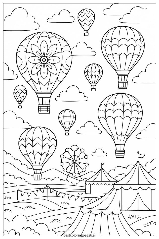 Dibujos de Festival de Globos Aerostáticos para Colorear
