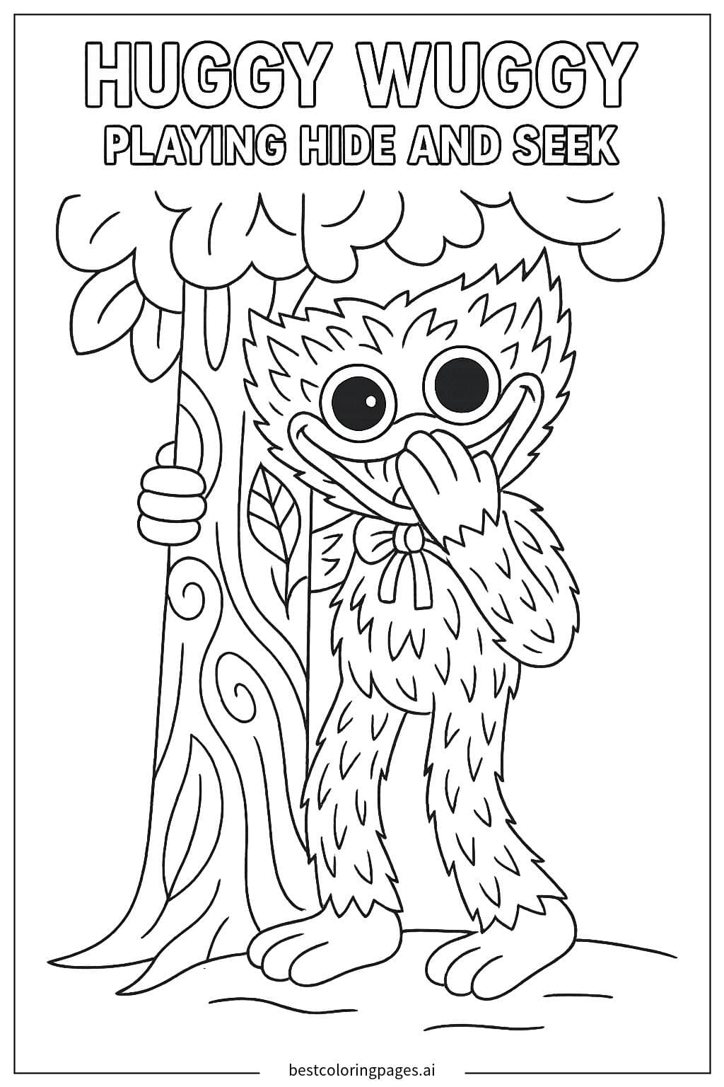 Huggy Wuggy Playing Hide and Seek Coloring Page