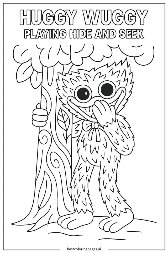 Huggy Wuggy Playing Hide and Seek Coloring Pages