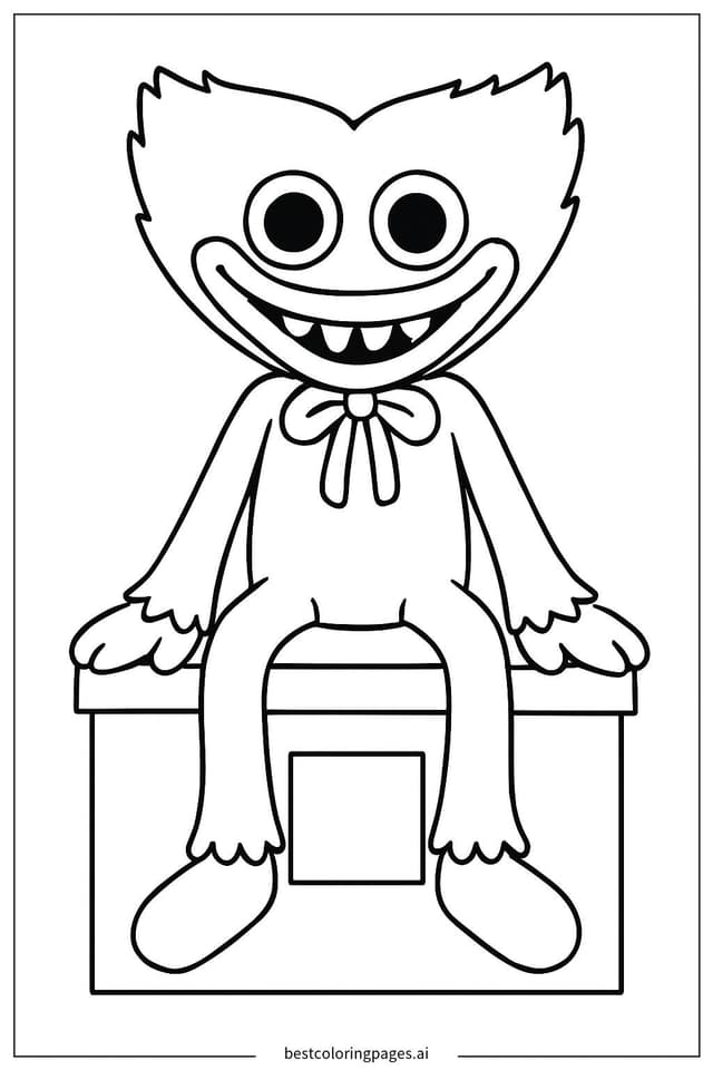 Huggy Wuggy on a Toy Box Coloring Pages