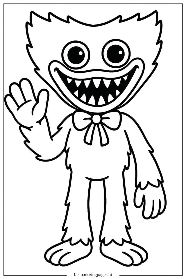 Huggy Wuggy Waving Hello Coloring Pages