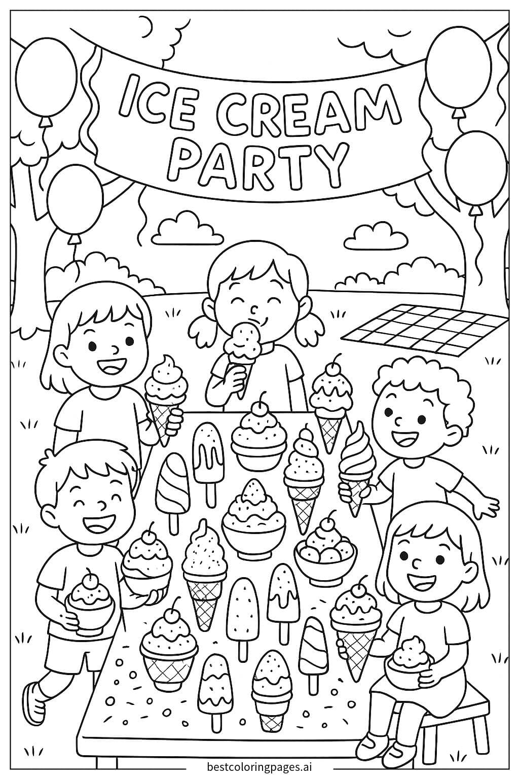Ice Cream Party with Various Flavors