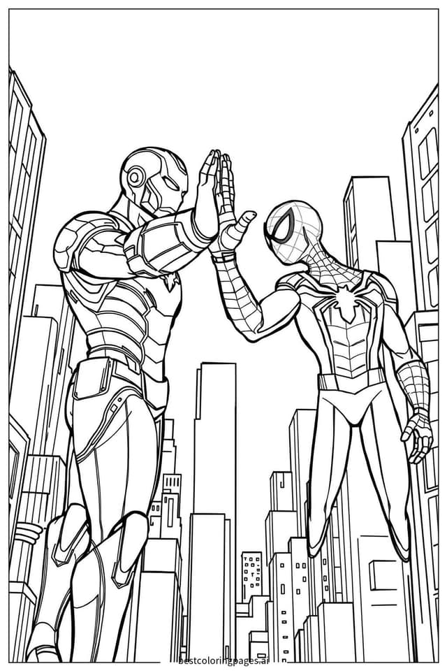 Disegni di Iron Man e Spider-Man Battito di Cinque da Colorare