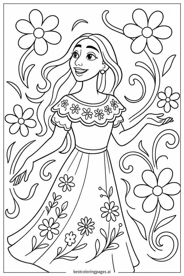 ภาพระบายสี อิซาเบลา สร้างดอกไม้