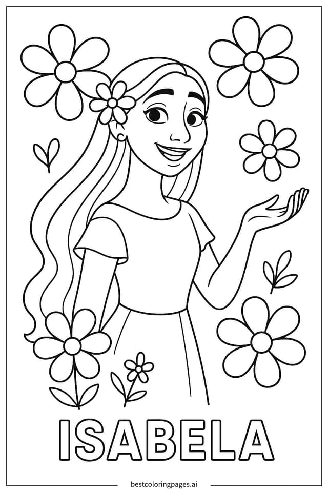 ภาพระบายสี อิซาเบลล่ากับดอกไม้
