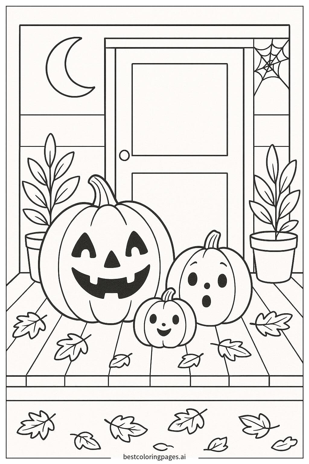 Jack-o'-Lantern Family on a Porch
