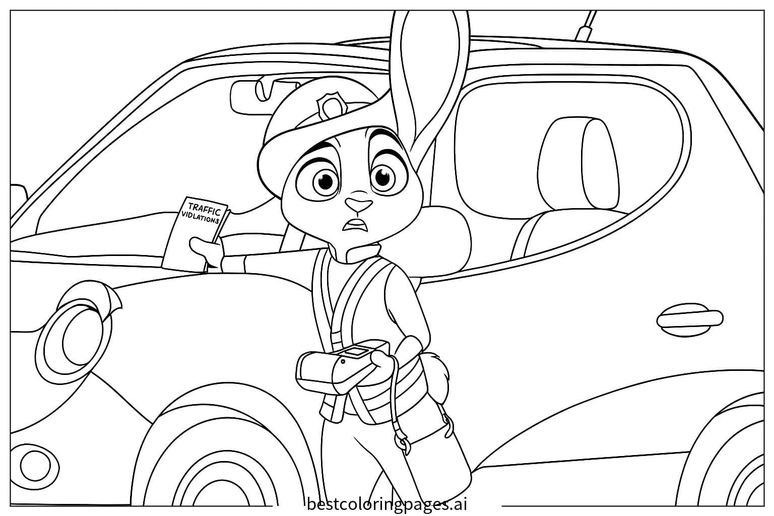 Judy Hopps Giving a Traffic Ticket Coloring Page