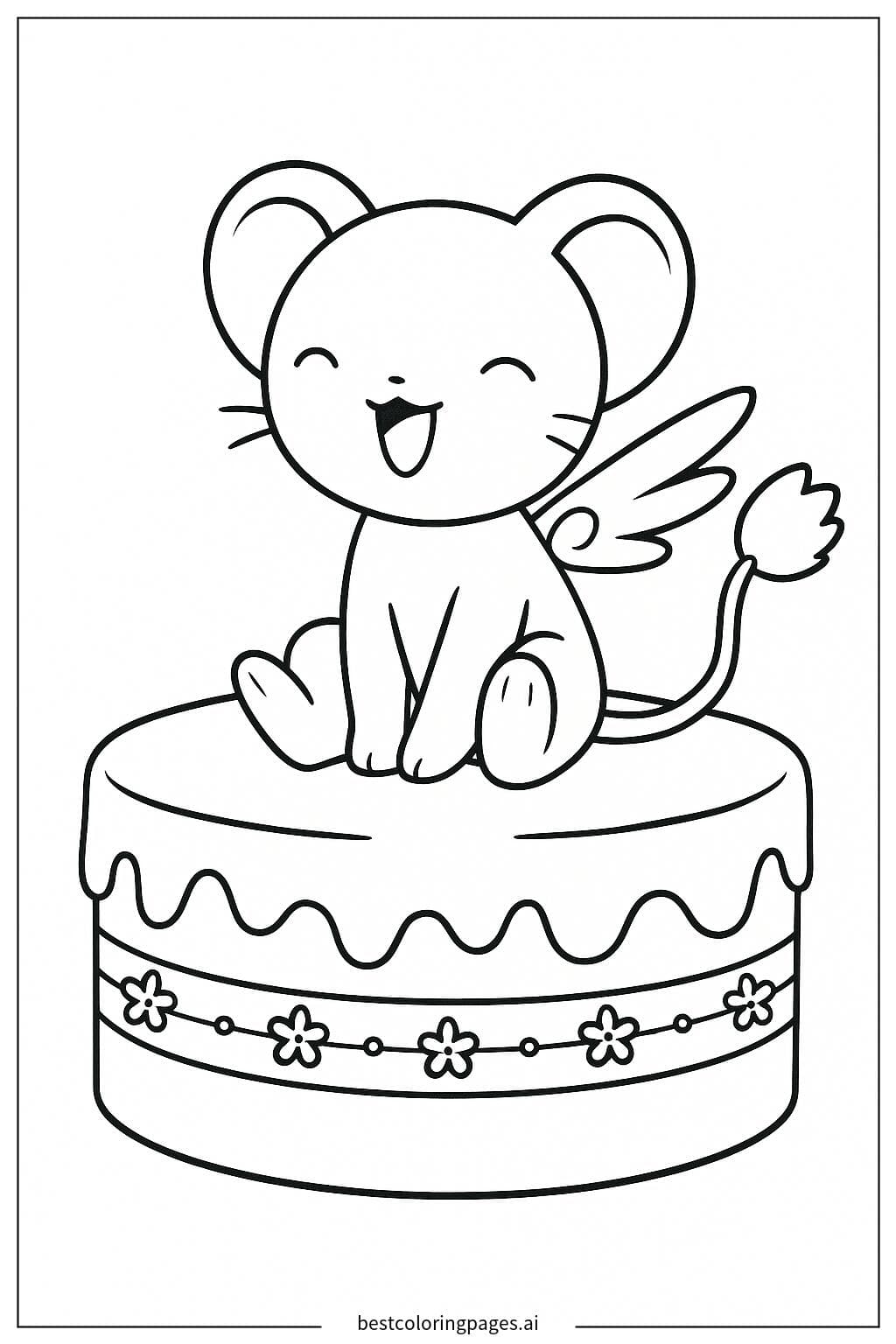 Keroberos Joyfully Seated on a Cake