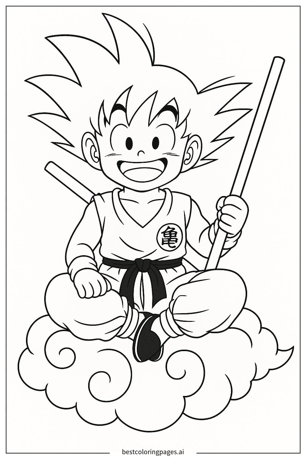 Kid Goku Flying on Nimbus Coloring Page