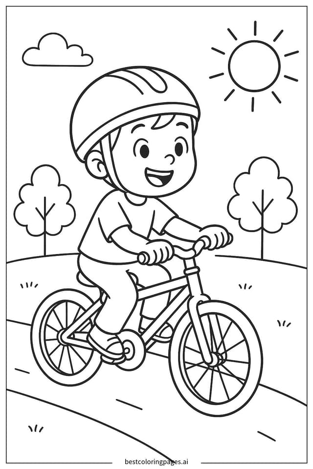 Kid Riding a Bicycle Coloring Pages