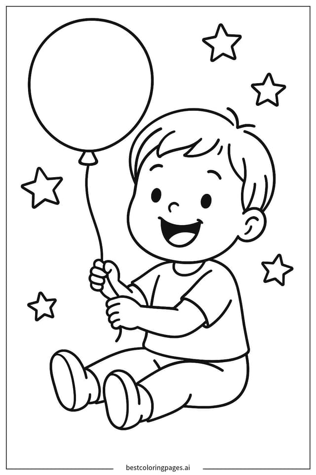 Happy Kid Holding a Balloon Coloring Pages