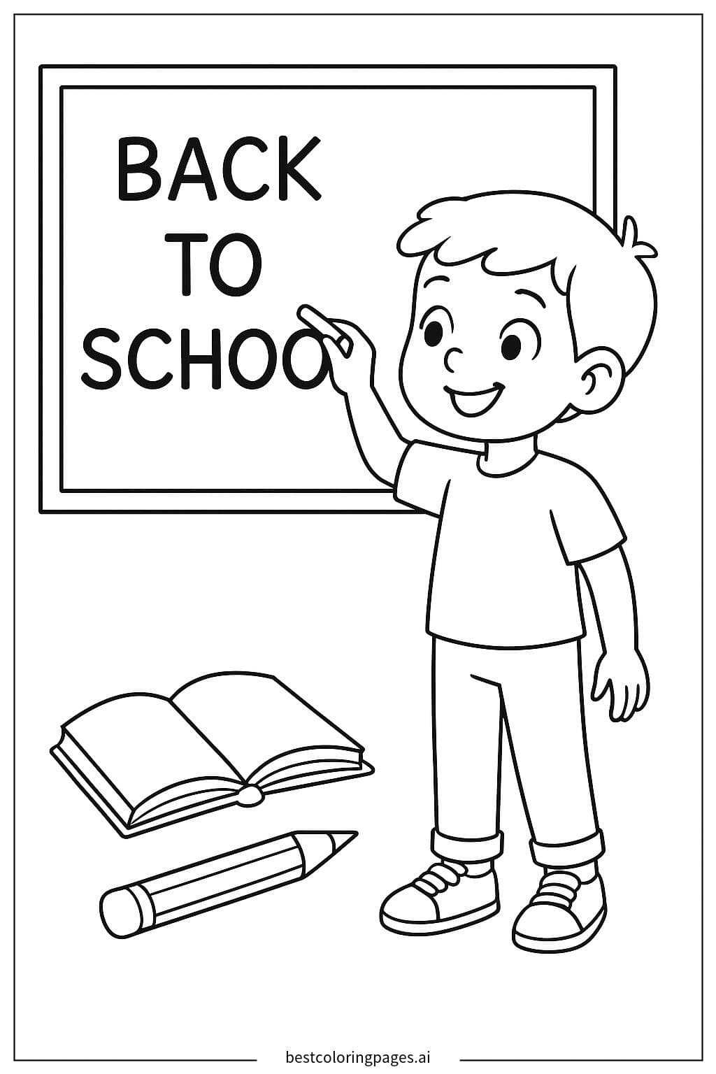 Child Writing on Chalkboard Coloring Page