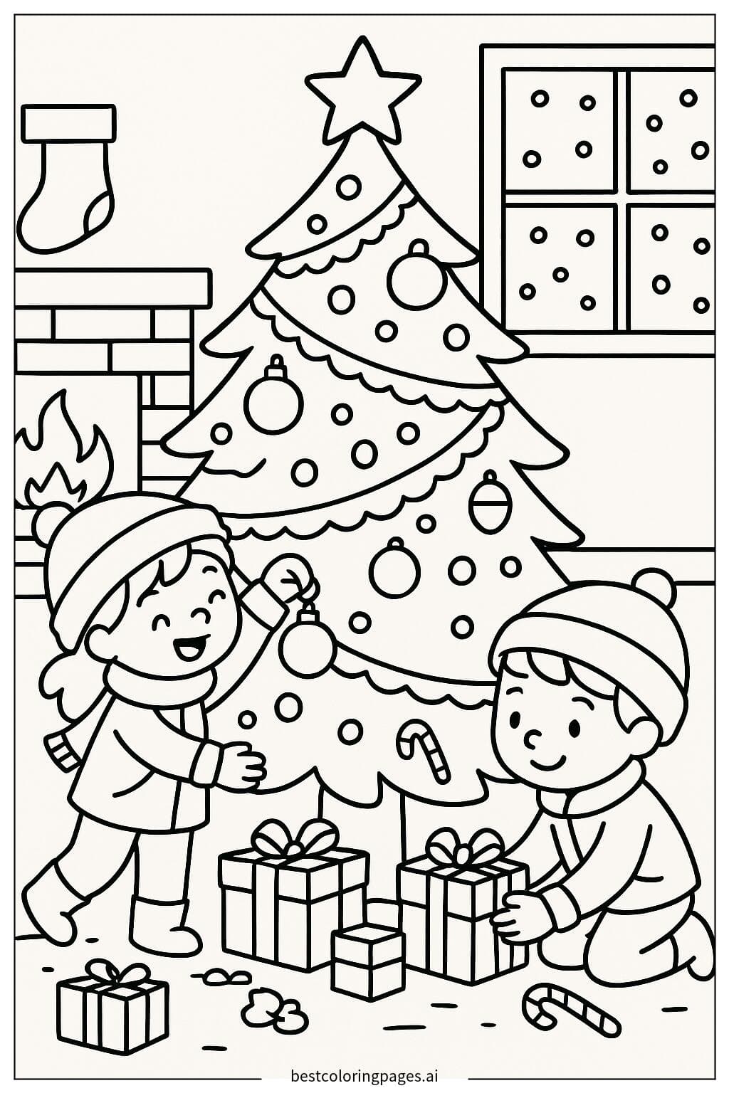 Kids Decorating a Christmas Tree