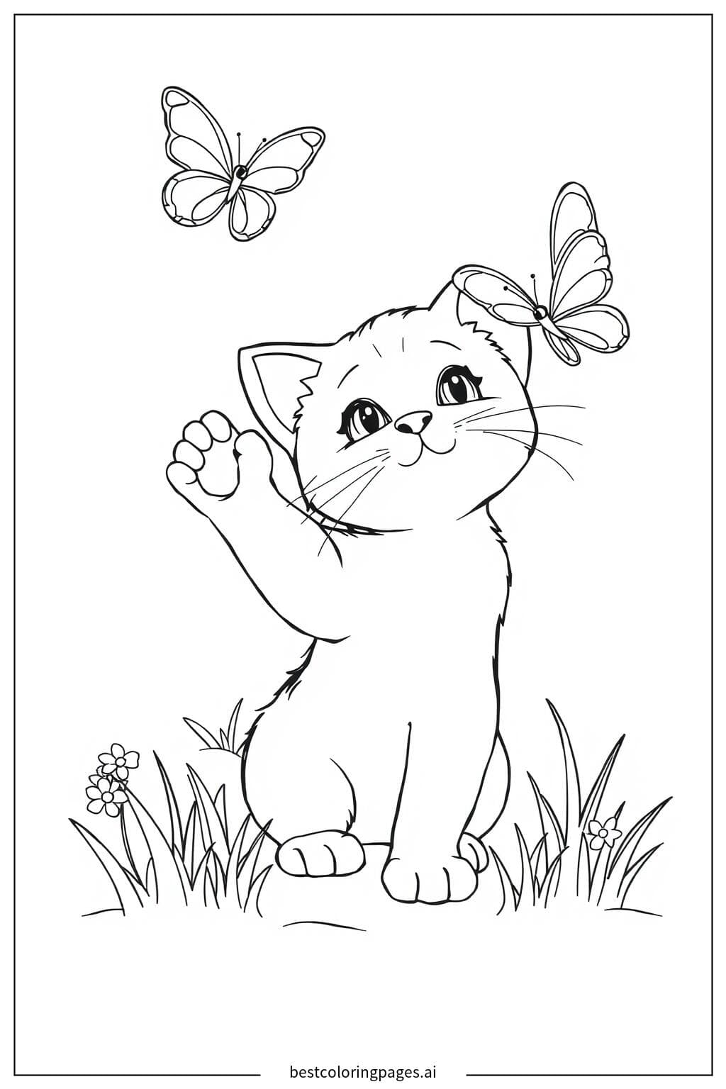 Котёнок, играющий с бабочкой